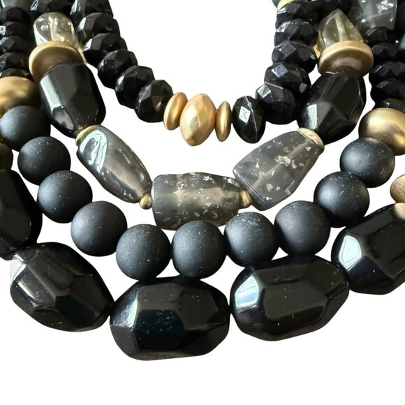 Chicos Statement Multi-Strand Beaded Necklace Black Gold Adjustable Length - Picture 3 of 9
